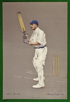 Original Chevalier Taylor colour lithograph cricket print 1905 â€“ titled Lord Hawk - printed by