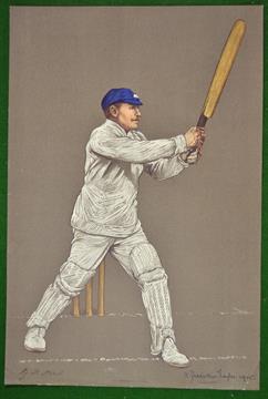 Original Chevalier Taylor colour lithograph cricket print 1905 â€“ titled G.H. Hirst - printed by