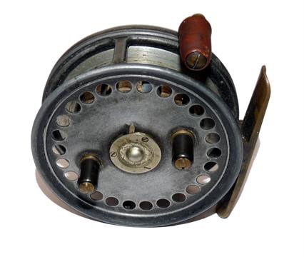 REEL: Early Hardy Silex No.2 alloy drum casting reel, 3.25” diameter, twin black handles to face