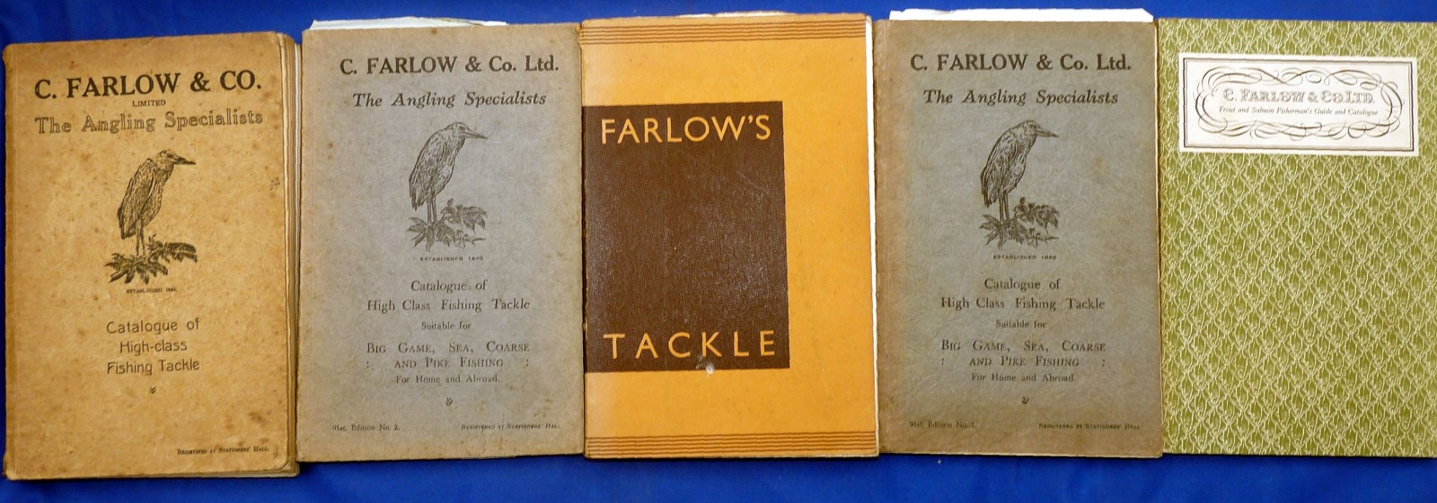 CATALOGUES (5): Collection of five Farlow’s of London Angler’s Guides, 91st edition, brown cloth
