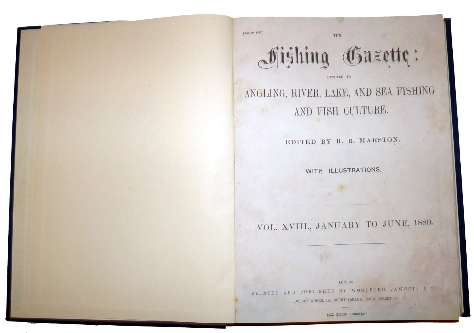 FISHING GAZETTE: Leather bound volume of The Fishing Gazette magazine 1889, volume 18 January to