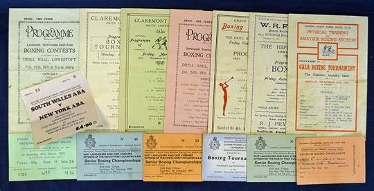 Variety of 1930s Boxing Programmes and 1960s Tickets – most single sheets programmes, a variety of