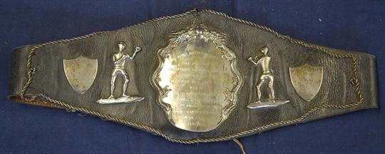 Rare 1921 Hong Kong Boxing Association silver and leather championship prize belt – comprising white
