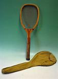 Early Spalding USA Gold Medal Flat Top Wooden Tennis Racket – with period red gut stringing (G),