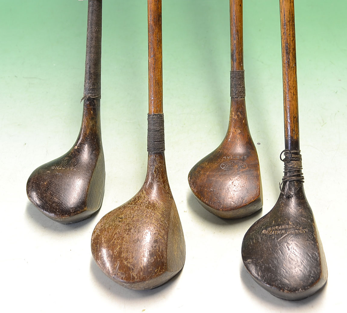 4x various woods to incl a late scare neck Spading brassie, Albert Whiting beech wood spoon, a large