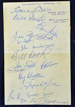 C.1940/50s Wolverhampton Wanderers Football Team Autograph Page including players such as S
