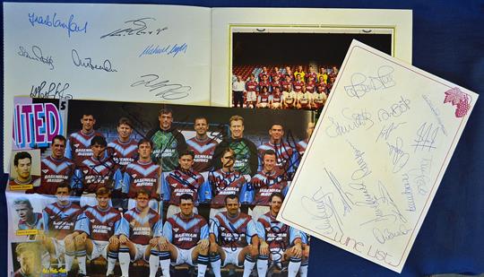 Selection of Signed 1990s West Ham United Football Ephemera to include 1 x 1994 signed team sheet