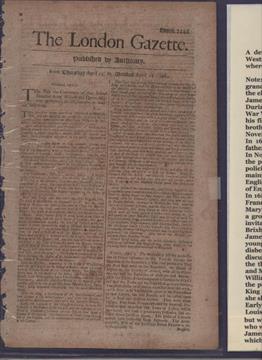 The Coronation of William III and Mary II edition of the London Gazette for April 11-15 carrying a