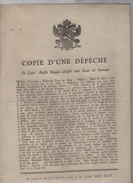 Ephemera ? Flanders ? early poster by the government of Austrian Brabant (now Belgium). Bruxelles