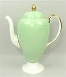 A Wedgwood part coffee service, early 20th century, in sage green with a gilt dash border, pattern
