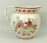 A pearlware jug, early 19th century, printed and painted with the Arms of The Friendly Society of