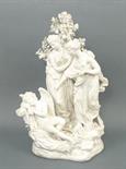 A parian figural group, early 19th, modelled as Psyche and her sister looking down upon a sleeping