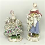 A Potschappel, Karl Thieme, porcelain figure of a lady modelled on a rococo scroll base, 19cm