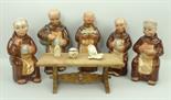 A set of five Cortendorf pottery decanters modelled as monks, printed marks, together with an oak