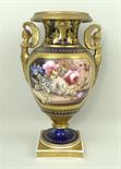 A Derby porcelain vase, early 19th century, of twin caryatid handled baluster form, reserve