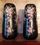 Black pottery vases painted with wisteria a/f.