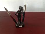 Black pottery 1950`s double pen holder.