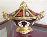 Crown Derby lidded vase 19cms wide.