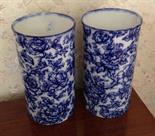 Pair of cylindrical blue and white Losol ware vases.