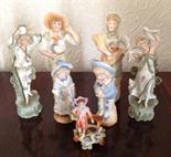 Seven continental bisque porcelain figures, late 19thc, some a/f.