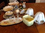 Boxed lot of china and glass including roses, light shades etc.