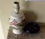 Moorcroft lamp base, a vase and a dish.