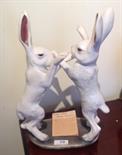 Boxing Hares, Raku crackle pottery by John Hine.