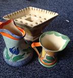 Three pieces of Myott pottery, 2 jugs and a rosebowl.