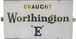 Brewery Advertising Glass & Slate Sign `Draught Worthington E` white background, 20" x 11",