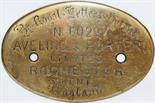 Worksplate Aveling & Porter  Limited Rochester Kent No 6029. Oval engraved brass 8" x 5¼". Plate