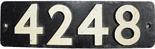 Smokebox Numberplate 4248. Ex GWR 2-8-0T locomotive built Swindon 1916 and allocated to South