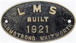 Worksplate LMS Built 1921 Armstrong Whitworth. Ex Caledonian Railway/LMS Pickersgill Class 72 4-4-