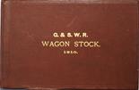 G&SWR Wagon Stock Book 1910, measuring 8" x 5". Lists 32 wagons and line drawings of wagons.