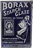 Enamel Advertising Sign `Borax Starch Glaze`. Measures 10" x 15", minor restoration