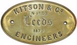 Worksplate Kitson & Co No 1903 Leeds 1873 Engineers. Oval, engraved brass construction measuring