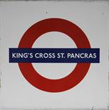 LT Station Target Roundel KING`S CROSS ST. PANCRAS. A single enamel piece measuring 25½" square in