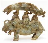 Chinese hardstone archaistic vessel, in the form of a mythical beast with three humps on its back,