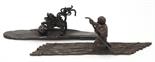 (lot of 2) Japanese bronze bunchin (paper weights for calligraphy); one with a karajishi (foo-lion)