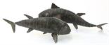 (lot of 2) Japanese copper alloy fish, 19th century, standing on their fins, with articulated body,