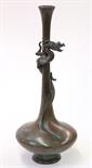 Japanese bronze vase, the long stick neck entwined with a chilong (Chinese mythical beast),