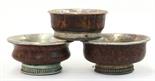 (lot of 3) Himalayan burlwood bowls, each of the shallow bowls with a metal liner to the interior