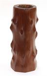 Hardwood brush pot, of trunk form carved with a textured exterior, with a liner to the interior,