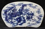 Chinese underglaze blue porcelain plaque, depicting a scene of a captured enemy brought to the