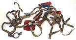 (lot of 4) East Asian straps and fittings for horses, with silver inlaid fittings patterned with `