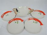 A continental porcelain five-piece seafood set decorated with lobsters etc.