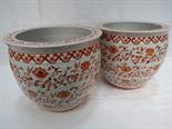 A good pair of Japanese porcelain fish bowls with pictures of fish on a white ground, 12.75"