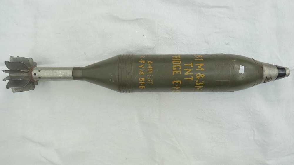 An inert WWII British 81mm mortar shell with ` 81M & 3M TNT Cartridge E