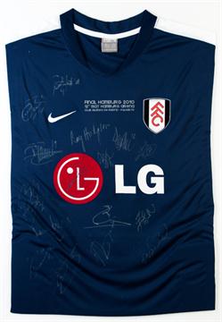 A Squad Signed Fulham Jersey From The 2010 Uefa Europa League Final Navy Blue White