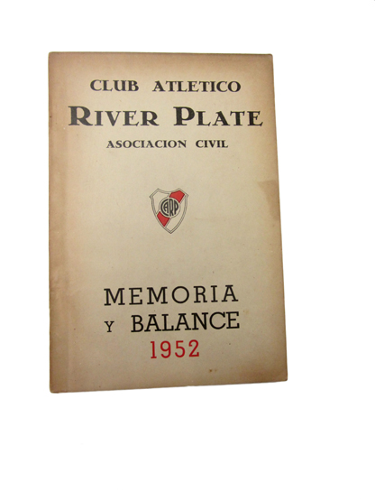 Report & Accounts for Club Atletico River Plate in 1952,
104 pages, paper wrappers, good condition