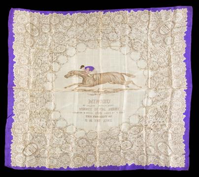 A silk Derby scarf commemorating the victory of H.M. The King's 'Minoru' in 1909
